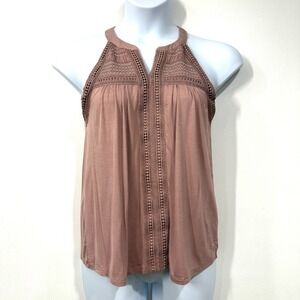 Cable &‎ Gauge Womens Boho Crochet Sleeveless Tank Top M High Neck Pink Summer
